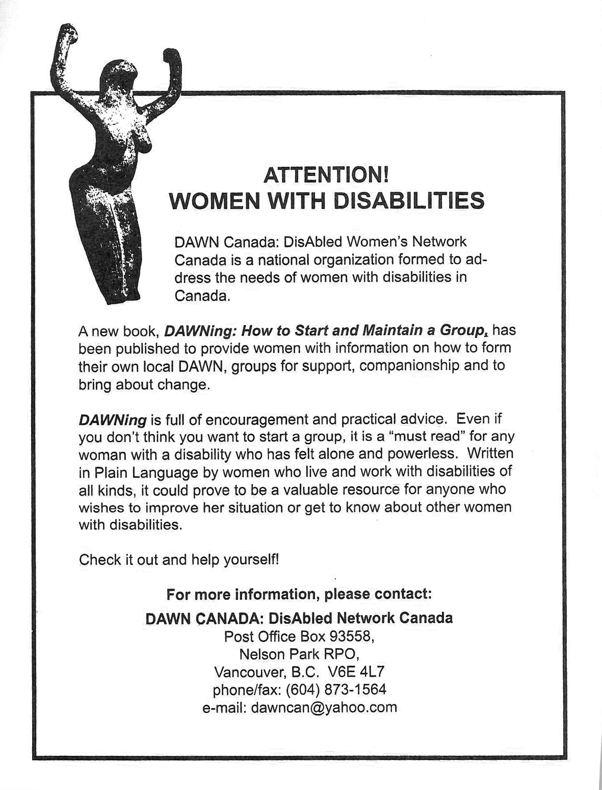 Scan of a flyer that contains the quoted text above