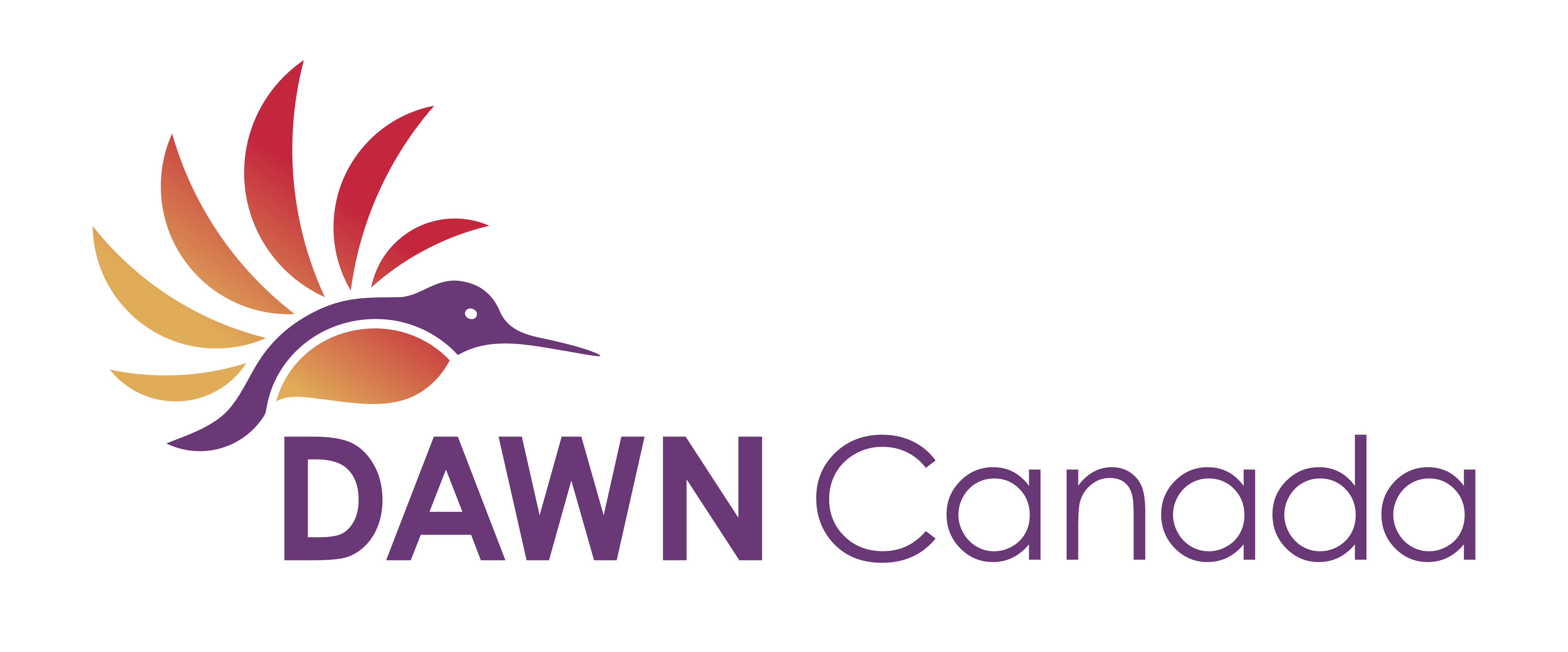 DAWN Canada logo, a hummingbird facing right. The wings and belly show a rising sun
