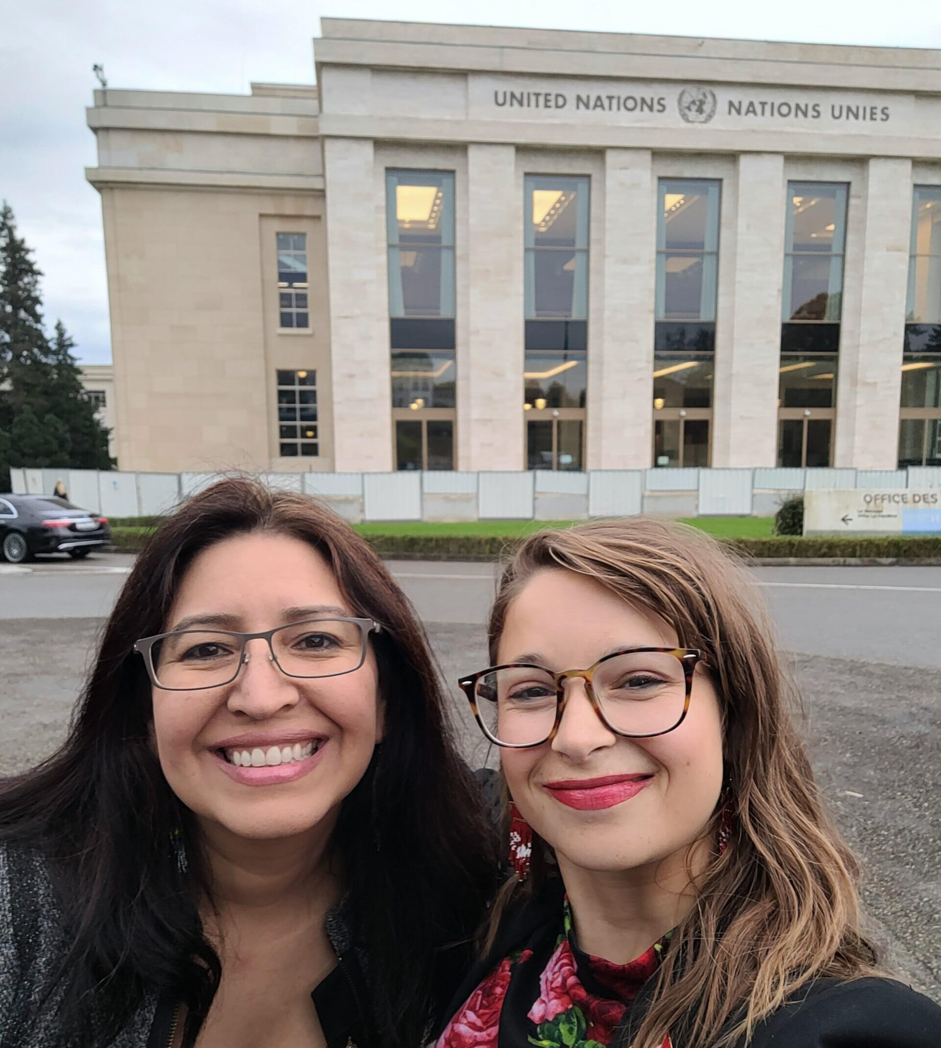 Photo of Evelyn Huntjens, Director of Indigenous Initiatives and Bara Hladik, Human Rights Officer at the United Nations in Geneva.